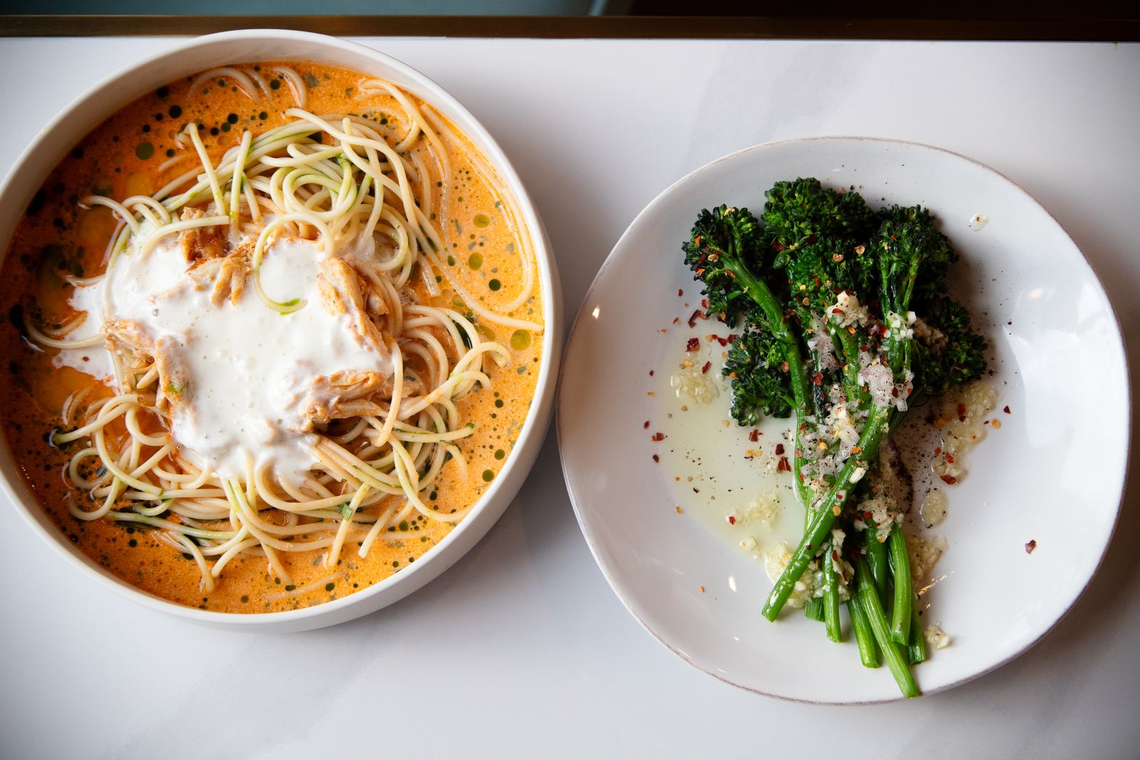 Shoreside Pasta and Brushfire broccolini at Solera