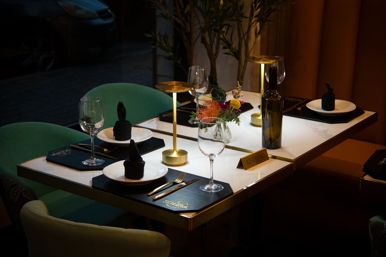 Tables set for a private gathering at Solera Kitchen + Wine Bar in Seal Beach